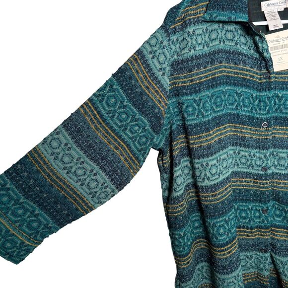 Coldwater Creek Blouse Women's 1X Button Up Metallic Textured Top Shirt NWT - Picture 4 of 11